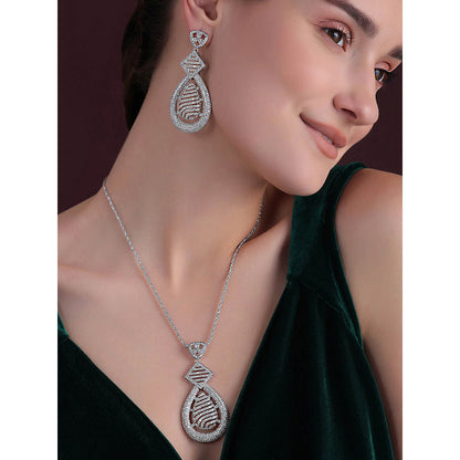 Shaze Cubic Zirconia Silver Plated Wavy Drop Set