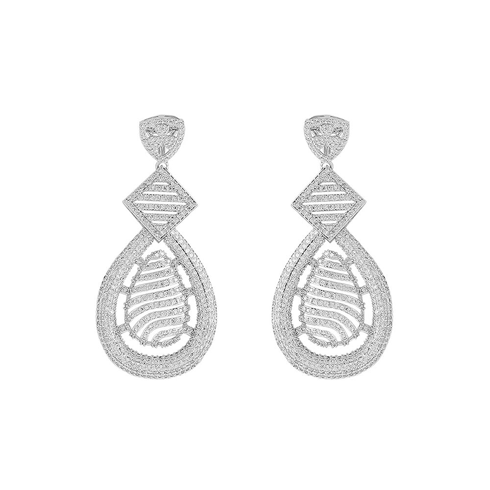 Shaze Cubic Zirconia Silver Plated Wavy Drop Set