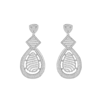 Shaze Cubic Zirconia Silver Plated Wavy Drop Set
