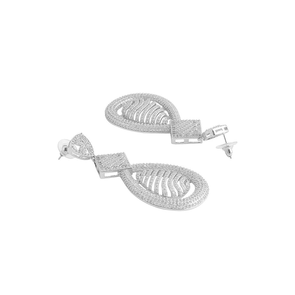 Shaze Cubic Zirconia Silver Plated Wavy Drop Set