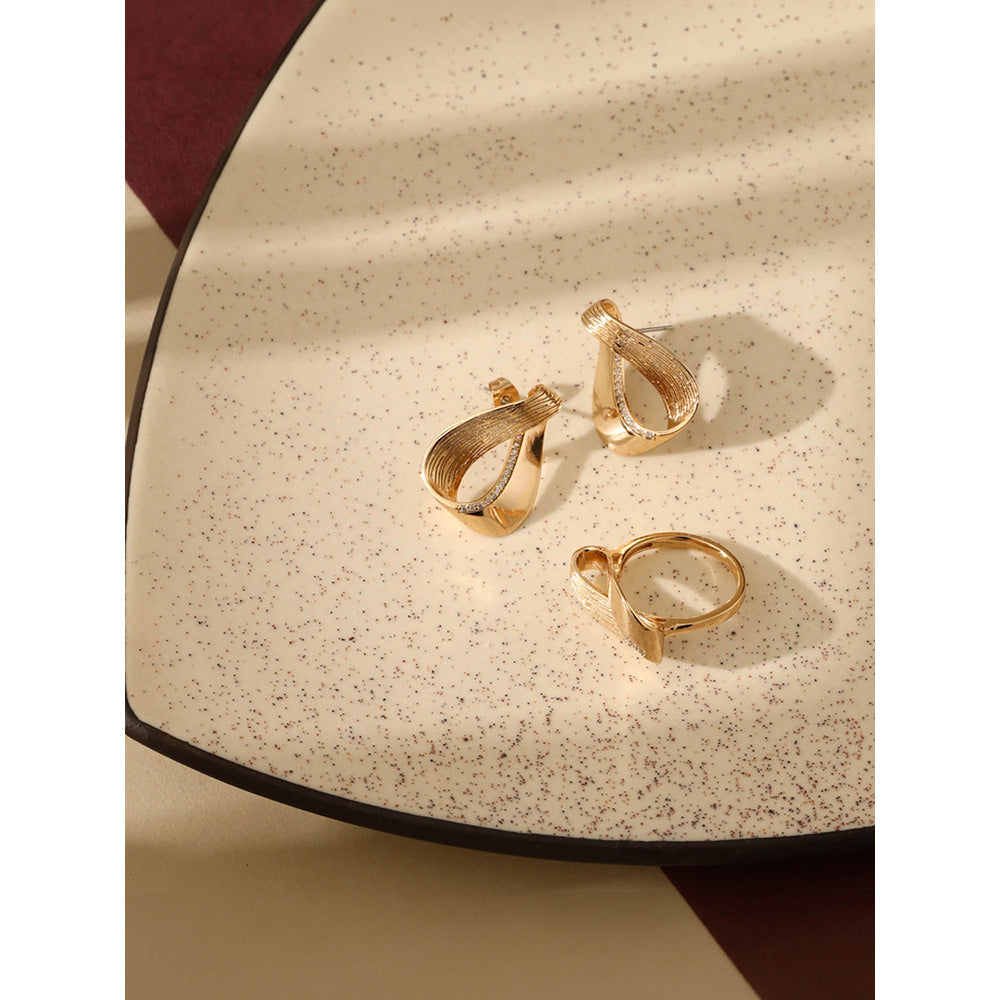 Shaze Cubic Zirconia Rose Gold Plated Geometric Wisp Earing Set