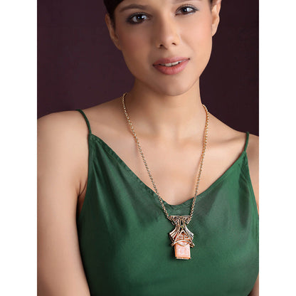Shaze Orange Artificial Stone Gold Plated Girder Pendant