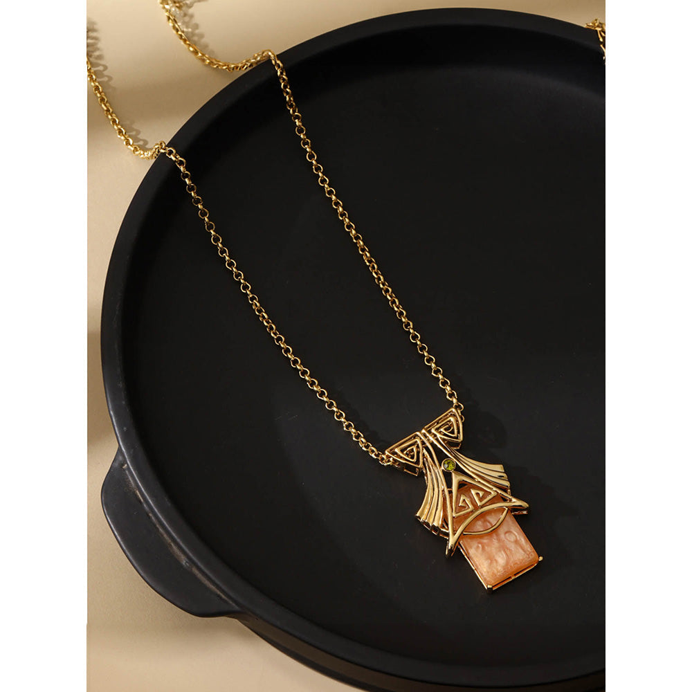 Shaze Orange Artificial Stone Gold Plated Girder Pendant