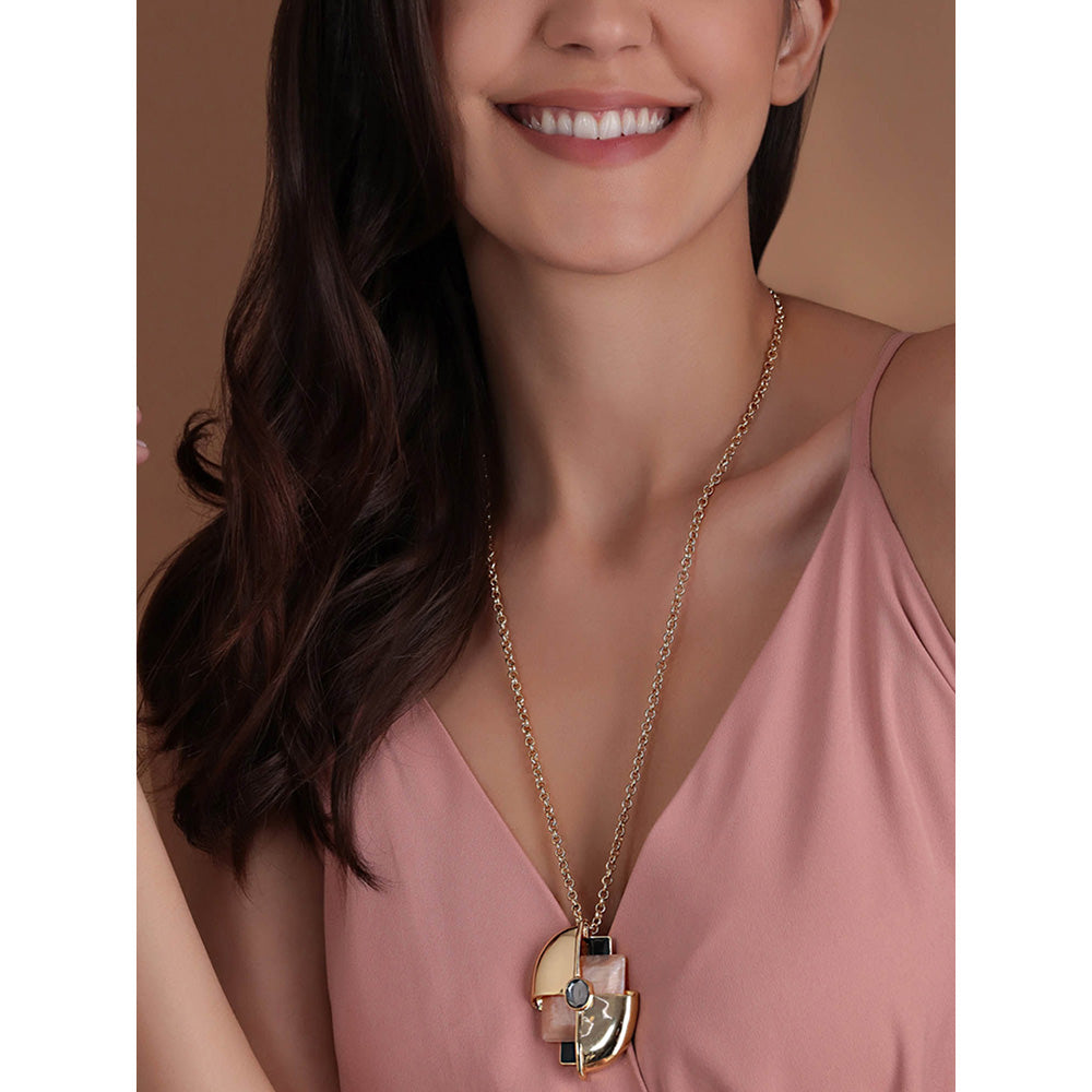 Shaze Pink Artificial Stone Gold Plated Symmetry Pendant