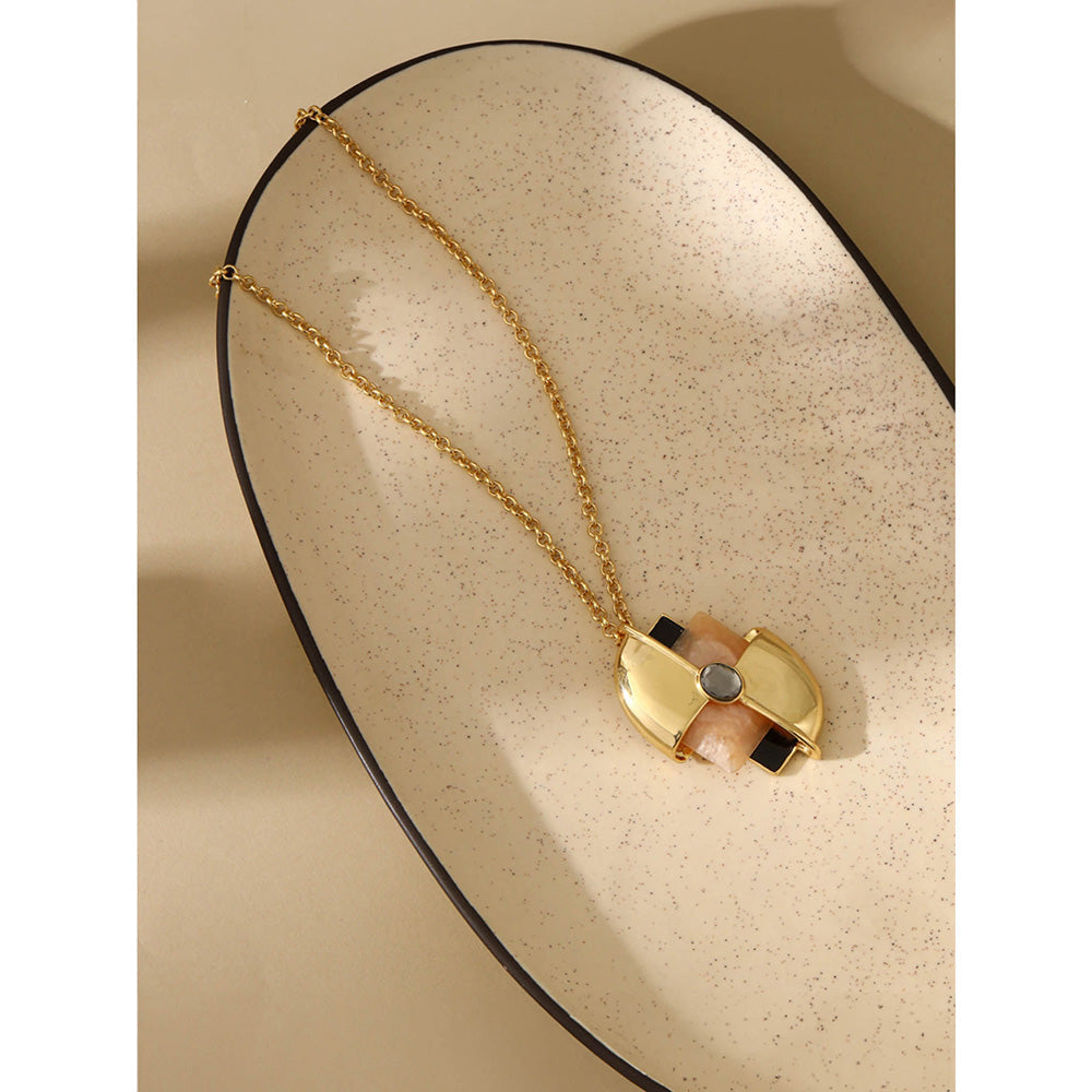 Shaze Pink Artificial Stone Gold Plated Symmetry Pendant