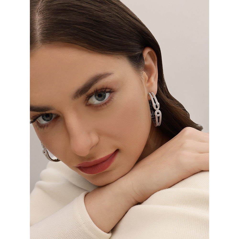 Shaze Orb Hoops White Stone Earrings