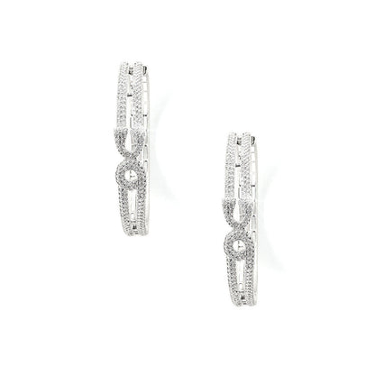 Shaze Orb Hoops White Stone Earrings