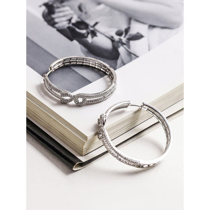 Shaze Orb Hoops White Stone Earrings