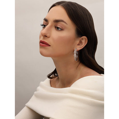 Shaze Orb Hoops White Stone Earrings