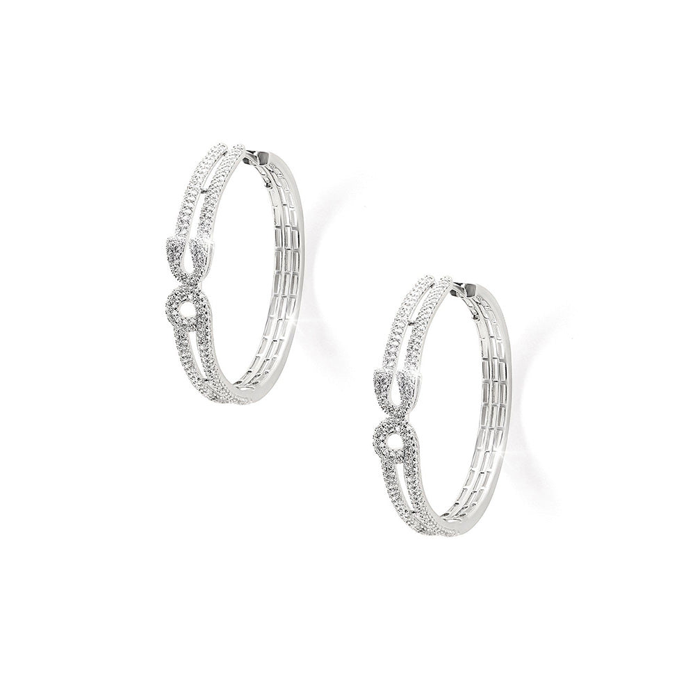 Shaze Orb Hoops White Stone Earrings
