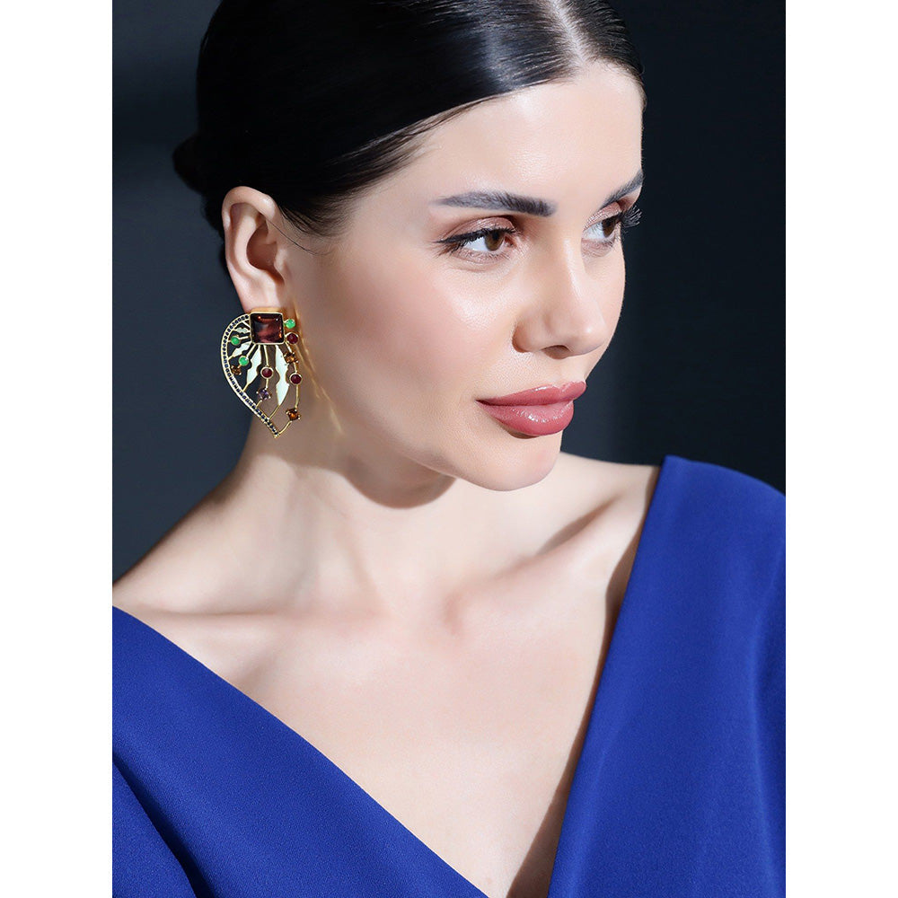 Shaze Gabrielle Wings Multicolor 18K Yellow Gold Plated Italian Crafted Earring