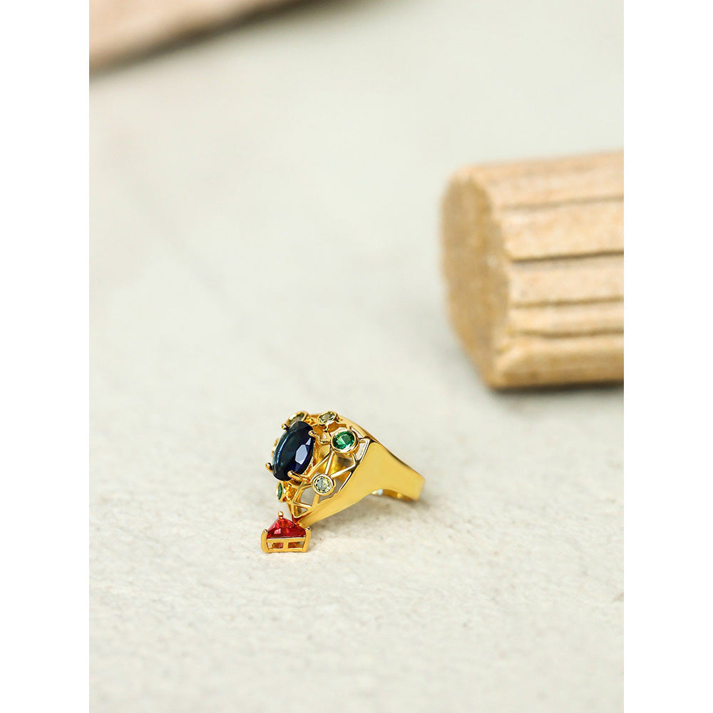 Shaze Garth Multicolor 18K Yellow Gold Plated Italian Crafted Ring
