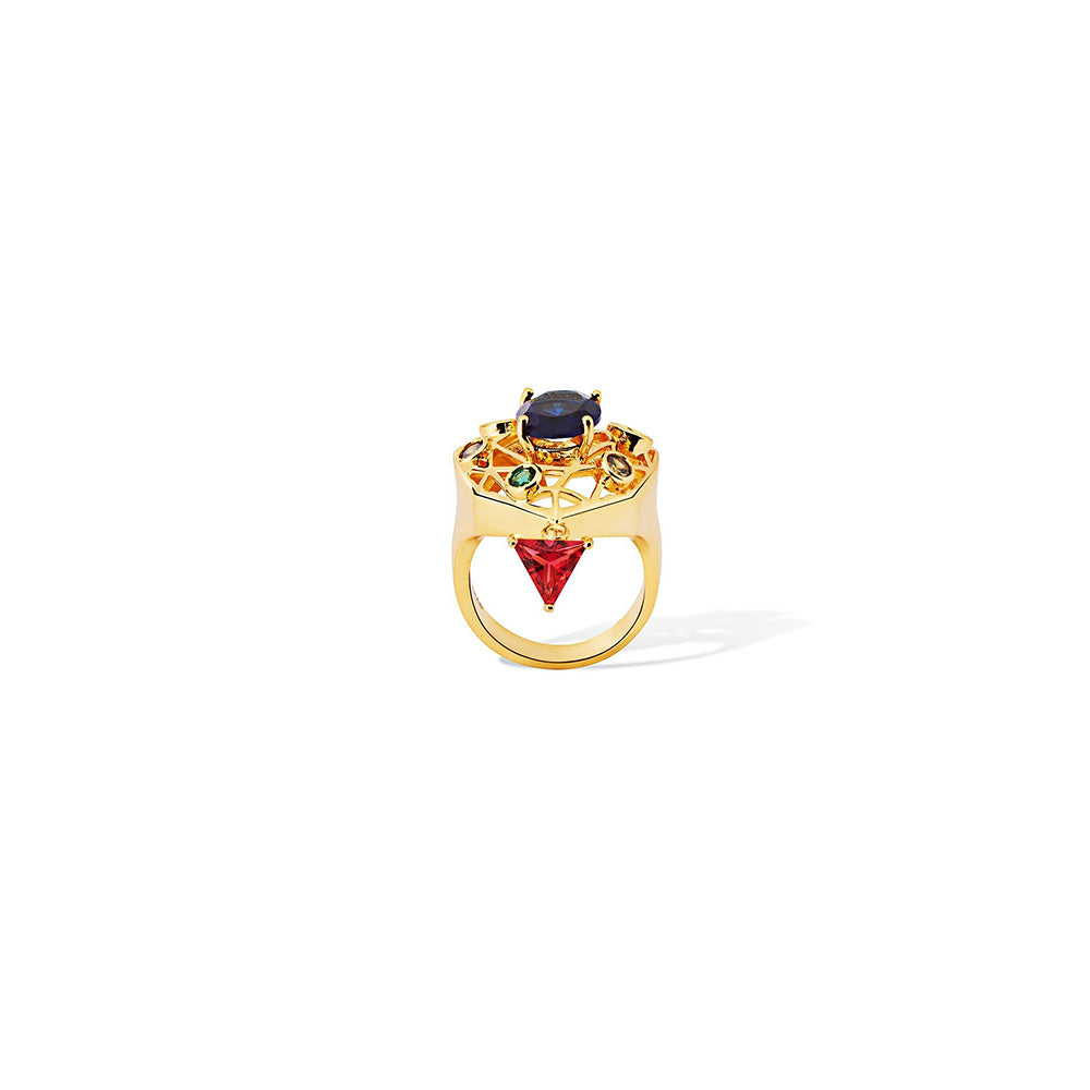 Shaze Garth Multicolor 18K Yellow Gold Plated Italian Crafted Ring