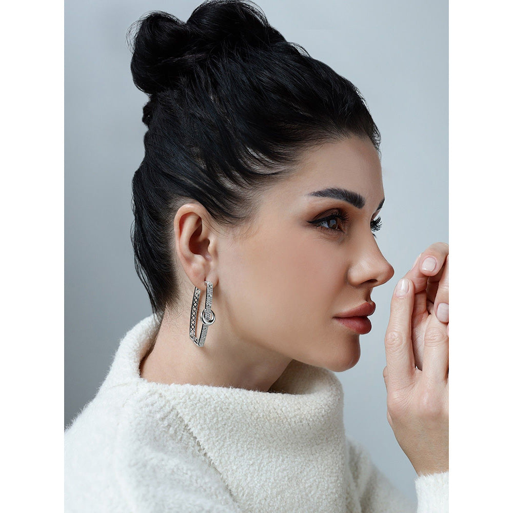 Shaze Woodland Lore White Stone Studded Hoop Earrings