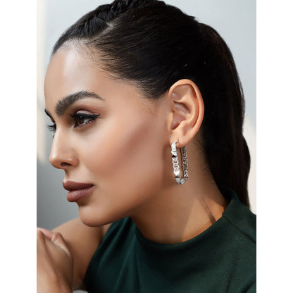 Shaze Willows Veil White Stone Studded Hoop Earrings