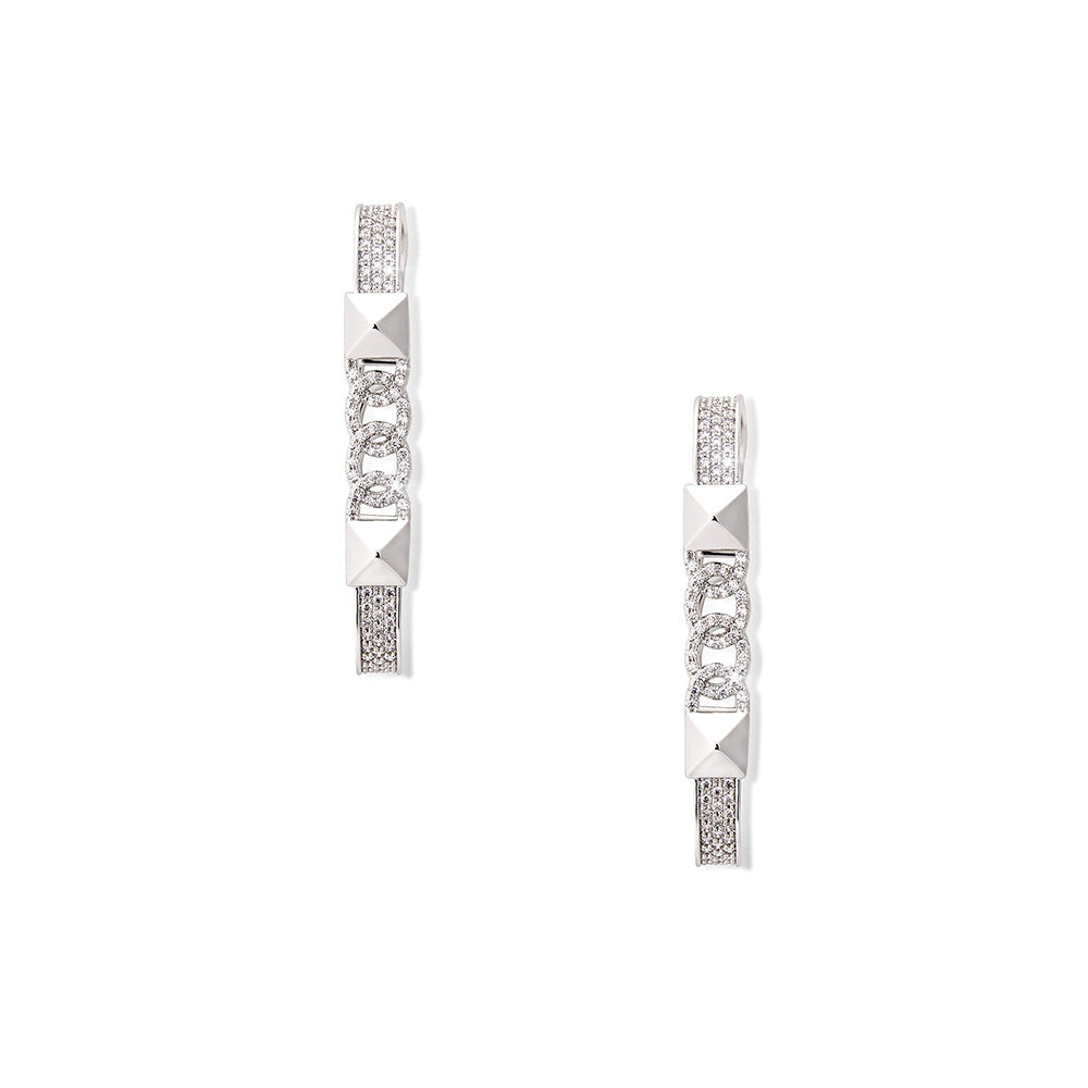 Shaze Willows Veil White Stone Studded Hoop Earrings