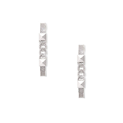 Shaze Willows Veil White Stone Studded Hoop Earrings