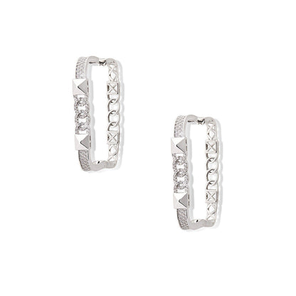 Shaze Willows Veil White Stone Studded Hoop Earrings