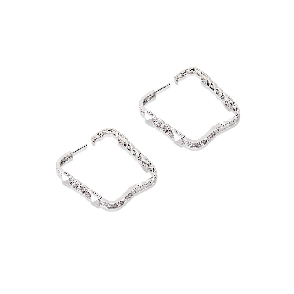 Shaze Willows Veil White Stone Studded Hoop Earrings