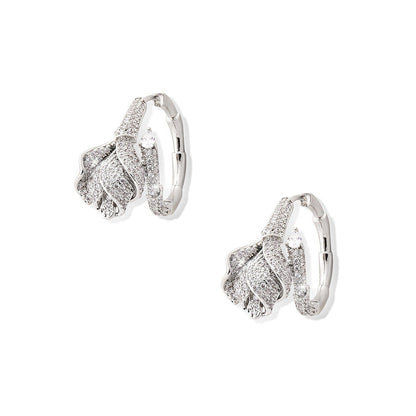 Shaze Monets Tulips White Stone Studded Hoop Earrings