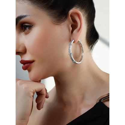 Shaze Labyrinth White Stone Studded Hoop Earrings