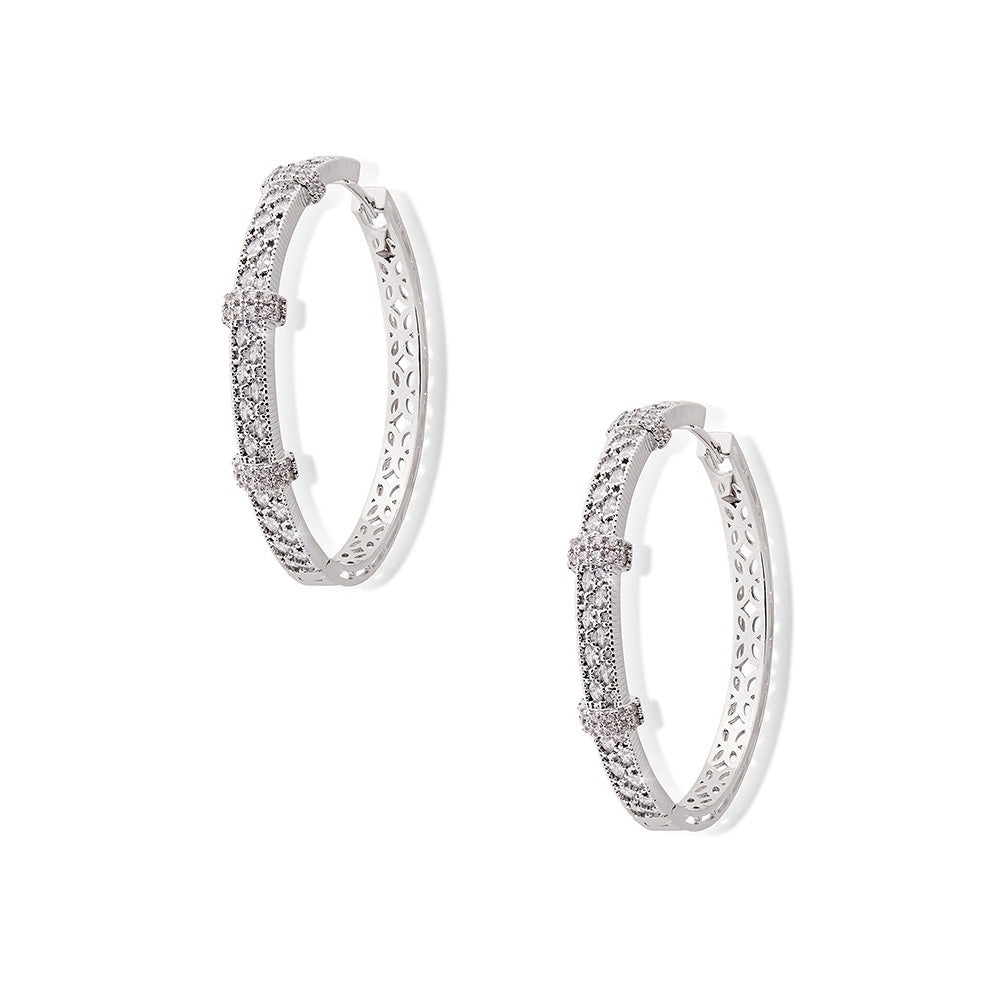 Shaze Labyrinth White Stone Studded Hoop Earrings