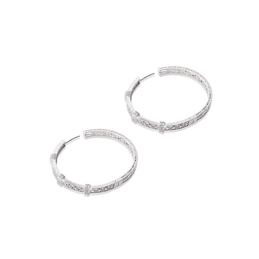 Shaze Labyrinth White Stone Studded Hoop Earrings