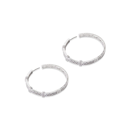 Shaze Labyrinth White Stone Studded Hoop Earrings