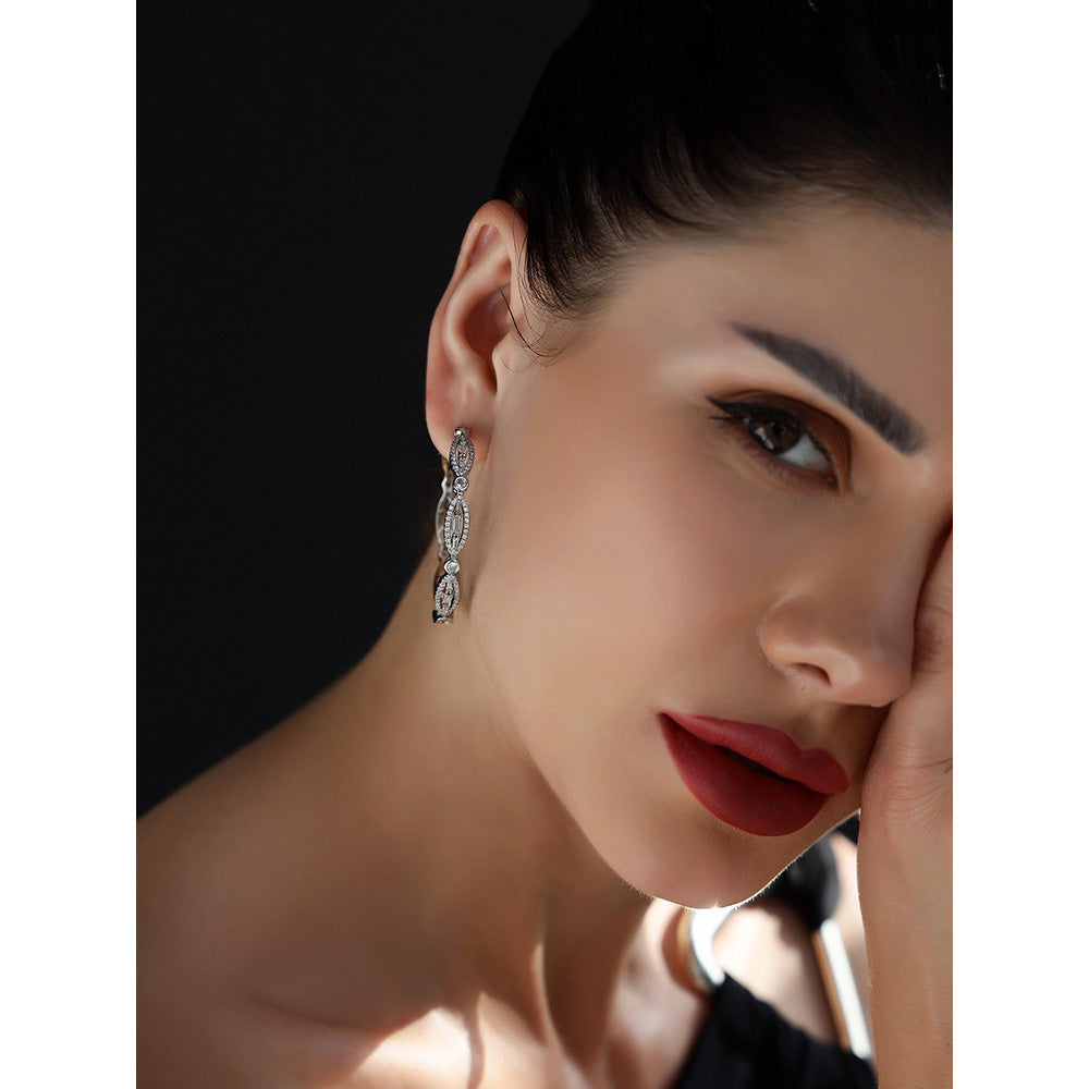 Shaze Dewdrops White Stone Studded Hoop Earrings