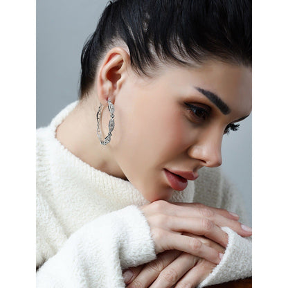 Shaze Dewdrops White Stone Studded Hoop Earrings
