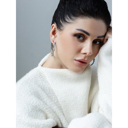 Shaze Dewdrops White Stone Studded Hoop Earrings