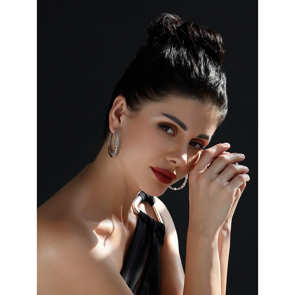 Shaze Dewdrops White Stone Studded Hoop Earrings
