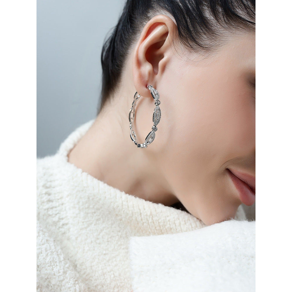 Shaze Dewdrops White Stone Studded Hoop Earrings