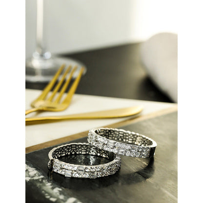 Shaze Enigma White Stone Studded Hoop Earrings