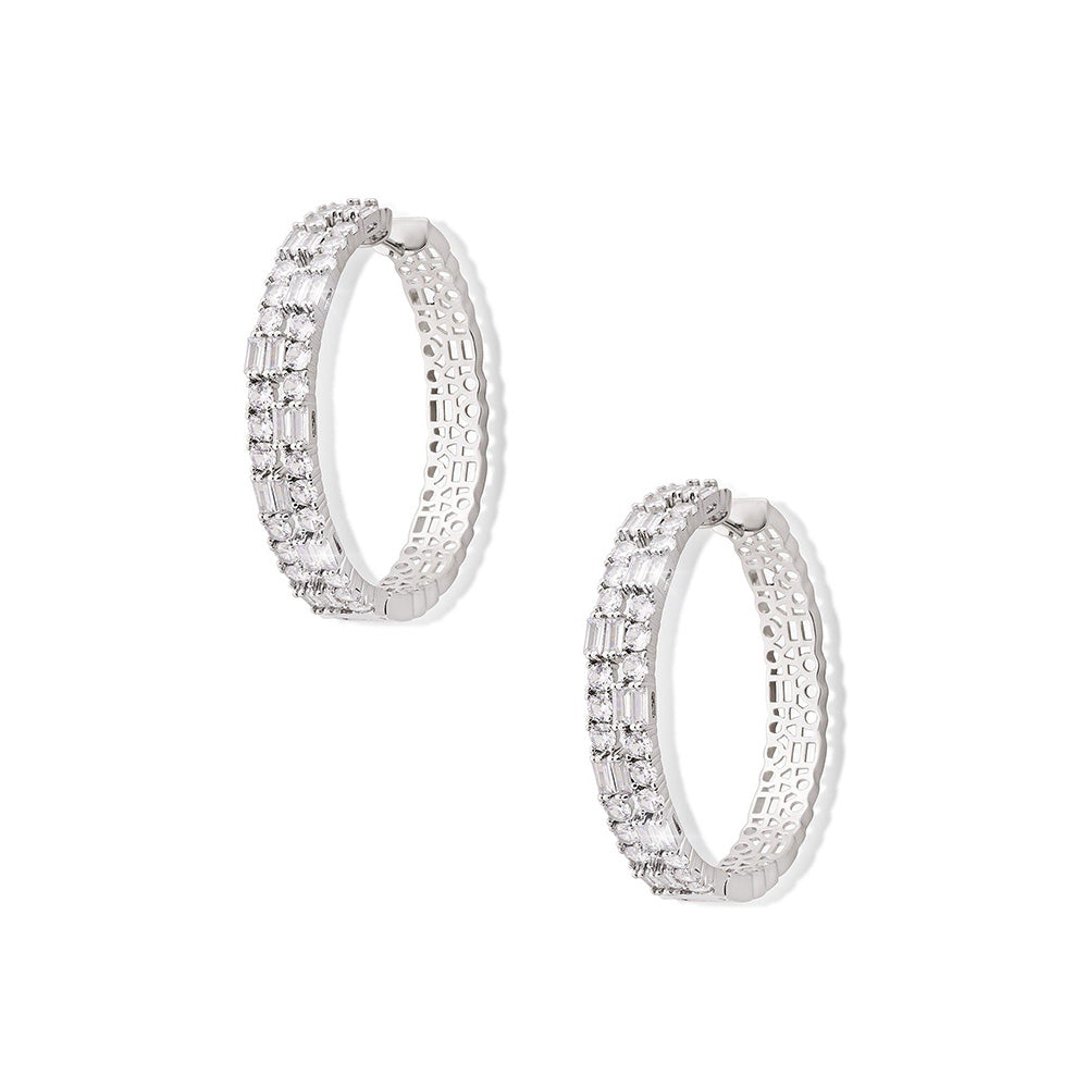 Shaze Enigma White Stone Studded Hoop Earrings