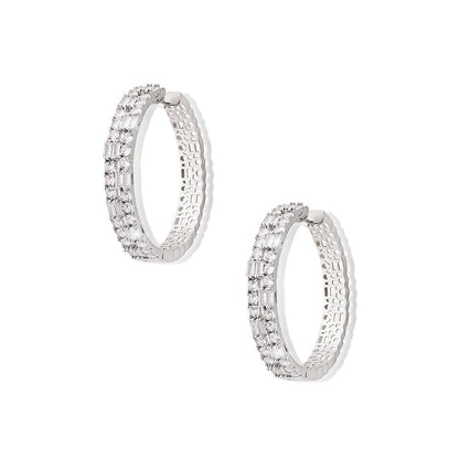 Shaze Enigma White Stone Studded Hoop Earrings