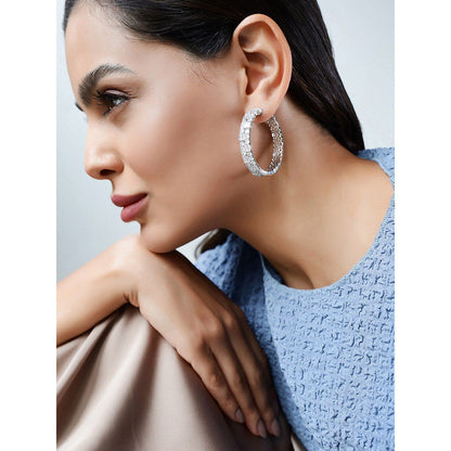 Shaze Enigma White Stone Studded Hoop Earrings