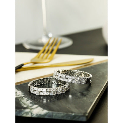 Shaze Enigma White Stone Studded Hoop Earrings