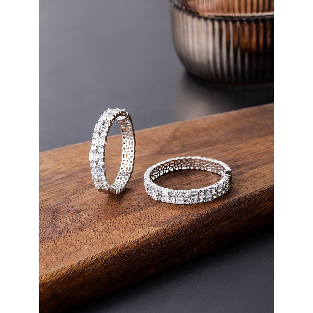 Shaze Enigma White Stone Studded Hoop Earrings