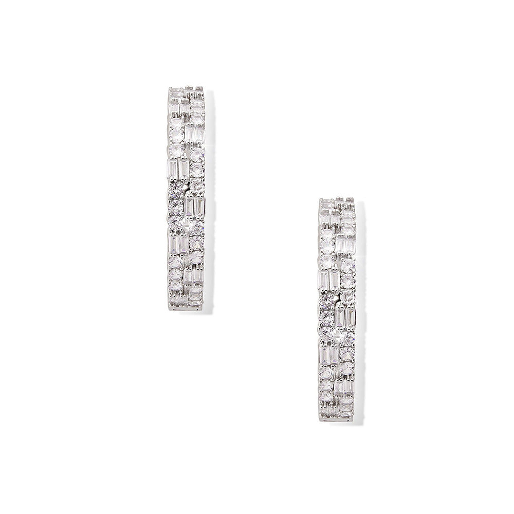 Shaze Enigma White Stone Studded Hoop Earrings