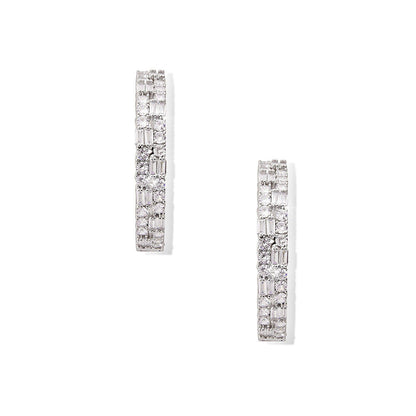 Shaze Enigma White Stone Studded Hoop Earrings