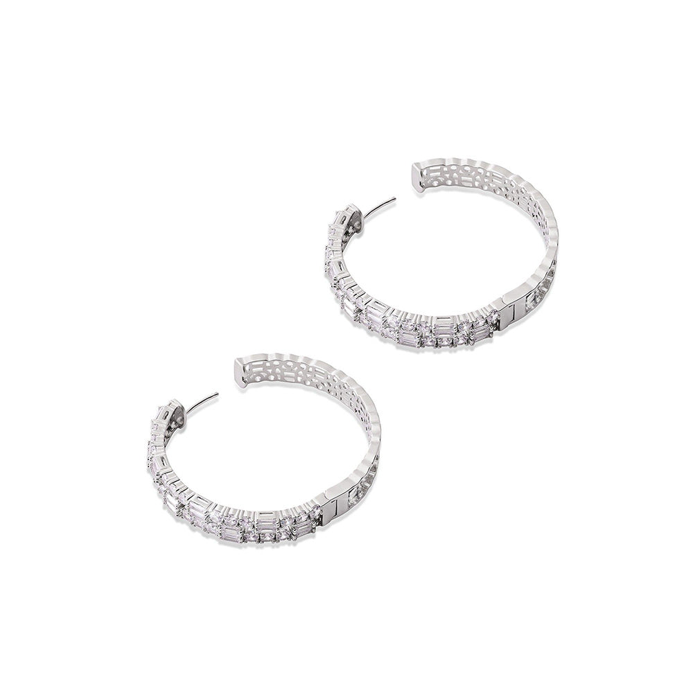 Shaze Enigma White Stone Studded Hoop Earrings