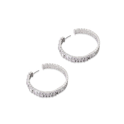 Shaze Enigma White Stone Studded Hoop Earrings