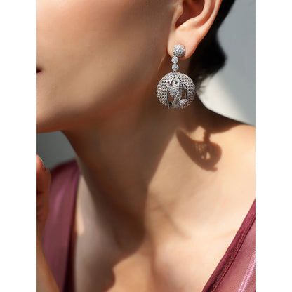 Shaze Forest Nest White Brilliant Cut Stone Earrings
