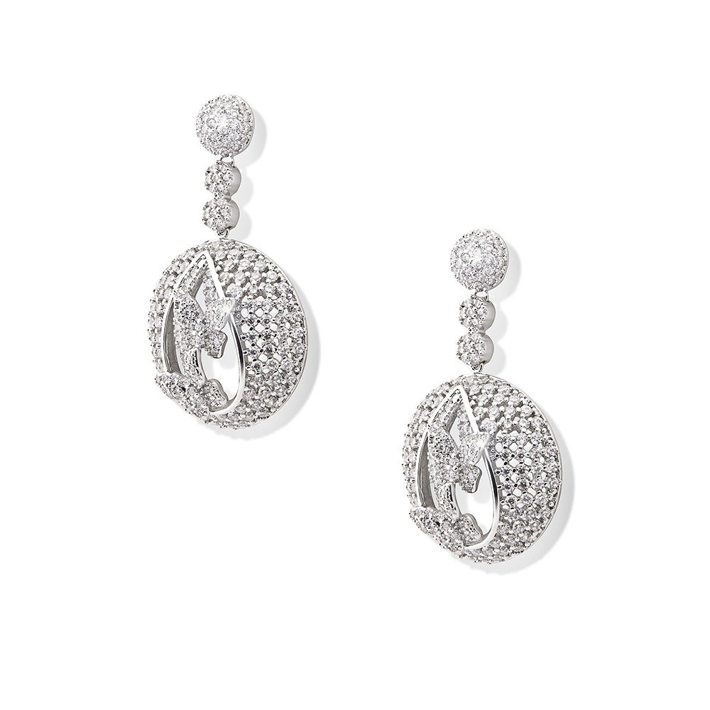 Shaze Forest Nest White Brilliant Cut Stone Earrings