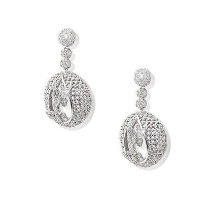 Shaze Forest Nest White Brilliant Cut Stone Earrings
