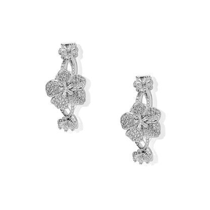 Shaze Moon Flowers Silver Stone Studded Hoop Earrings