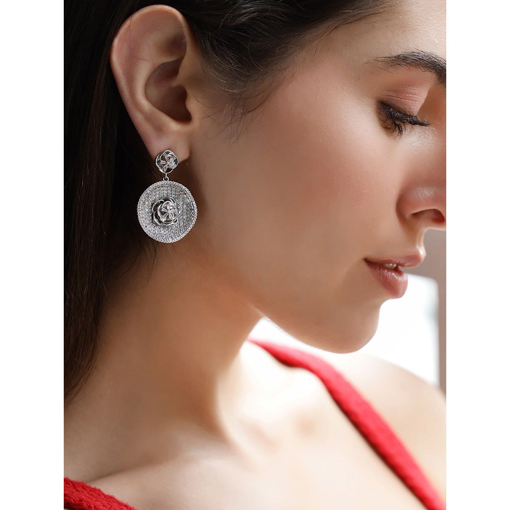 Shaze Lunar Umbra Silver Brilliant Cut Stone Earrings