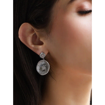 Shaze Lunar Umbra Silver Brilliant Cut Stone Earrings