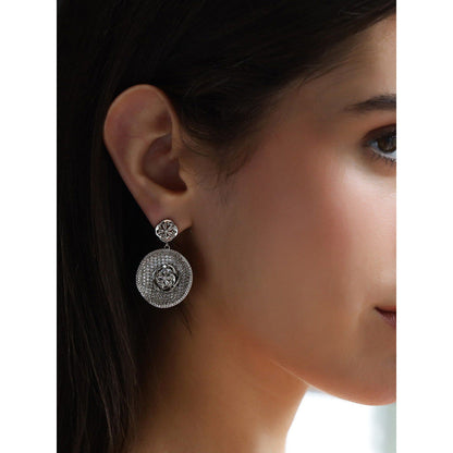 Shaze Lunar Umbra Silver Brilliant Cut Stone Earrings